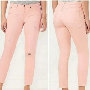 Lauren Conrad Womens Trendy Light Pink Distressed Heart Skinny Capri Jeans